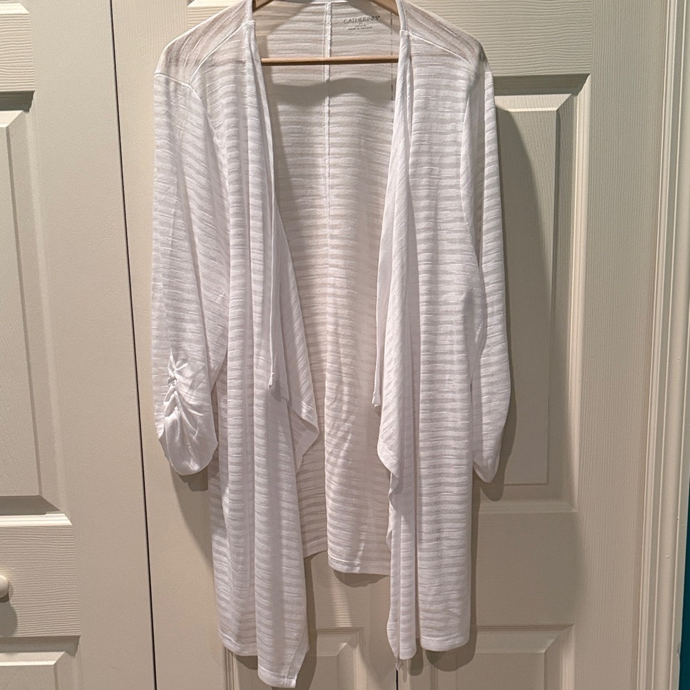 # Catherines 2X White Sheer Striped Open Cardigan